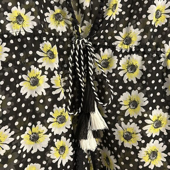 MIKEN SWIM Size Large Daisy Print Crochet Chiffon Kimono Tunic Swim Cover-Up - Picture 4 of 11